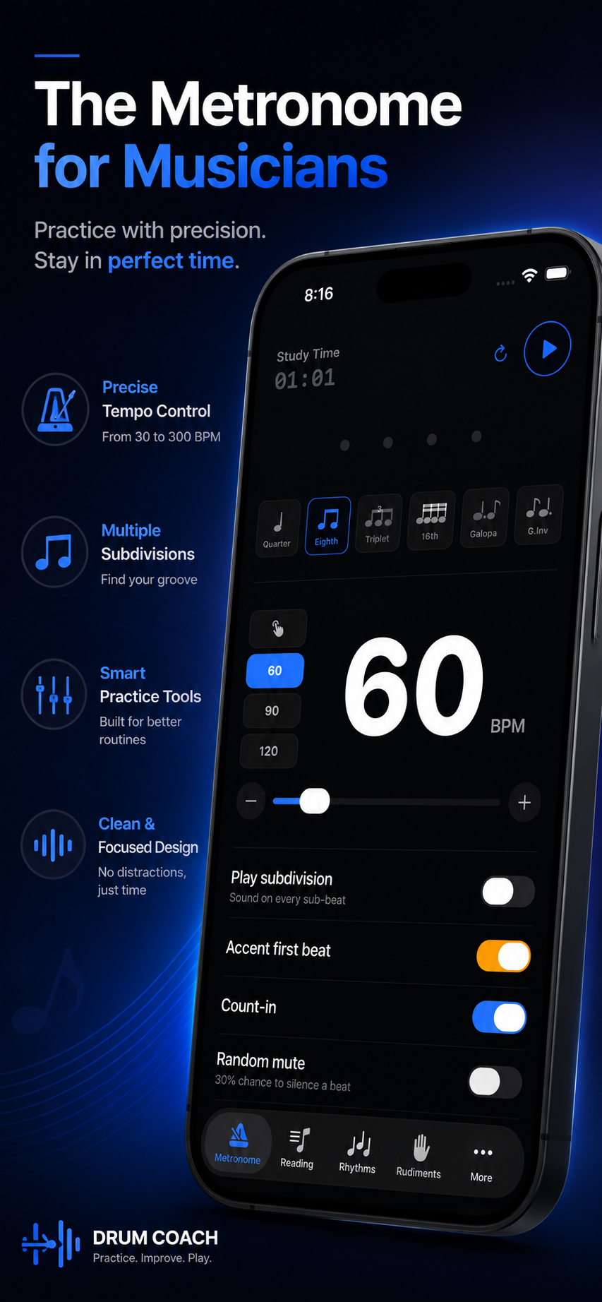 DrumCoach home screen